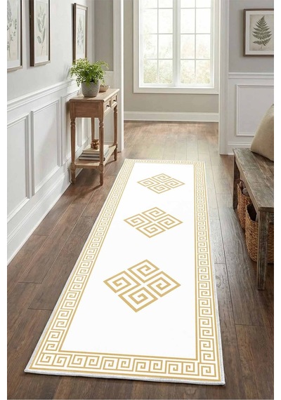 Şah Beyaz Gold Yıkanabilir Yolluk Beyaz - Gold