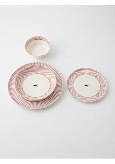 Porselen 24 Parça Yemek Takımı Vintage Desen Royal Pink Krem
