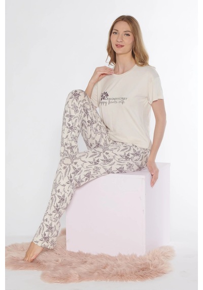 Kısa Kol Viskon Pijama Takımı Flz 88-118 Taş