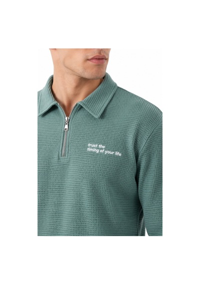 Opınıon Erkek Spor Polo Yaka Petek Dokulu Sweatshırt Bgl-st05442 Yeşil