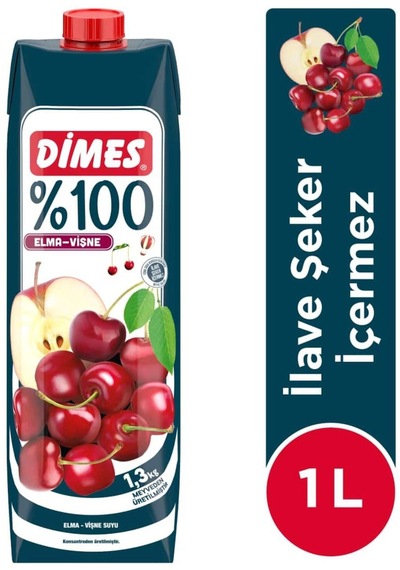 Dimes %100 Elma Vişne Meyve Suyu 1 Lt X 6 Adet