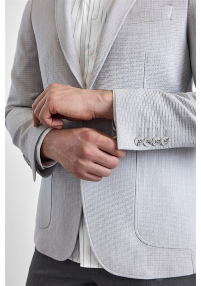 Süvari Gri Slim Mono Yaka Torba Cep 6 Drop Klasik Ceket Ct2021600428-s05