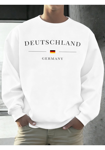 Startmore Startmoredeutschland Almanya Bayrağı Baskılı Erkek Kazak Sonbahar 0-boyun Gevşek Açık Tee Moda Giysile Beyaz