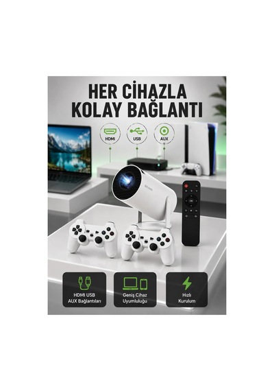 Portatif 4k Projeksiyon 4.000 Uygulama, Kablosuz Yansıtma Ve Bluetooth 5.0 Yeni Nesil Çok Renkli