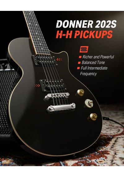 Donner Lp Elektro Gitar Kiti Tam Boy Gitar Başlangıç Seti 90 Cm 39 İnç Tek Parça Gövde, Çanta, Askı, Tel Lp Stili, Siyah
