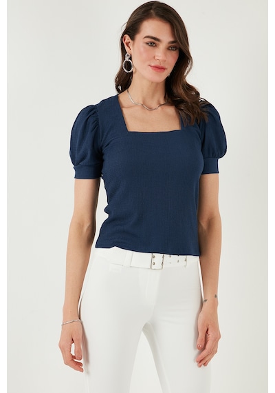 Lela Kol Detaylı Kare Yaka Bayan Bluz 5869002 Indigo