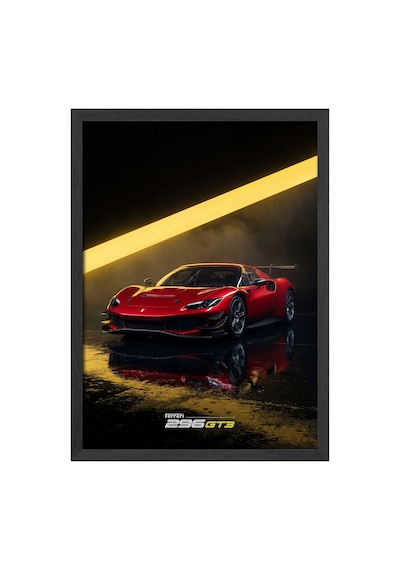 Ferrari 296 Gt3 Siyah Ahşap Çerçeveli Poster, Dekoratif Araba Duvar Tablosu