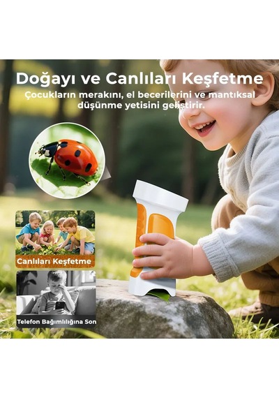 395 Turuncu Taşınabilir Dijital Çocuk Mikroskobu - 2.4 İnç Ips Ekranlı, 1080p Full Hd, 1000x Zoom, 8 Led Işıklı Eğitici Bilim Kiti