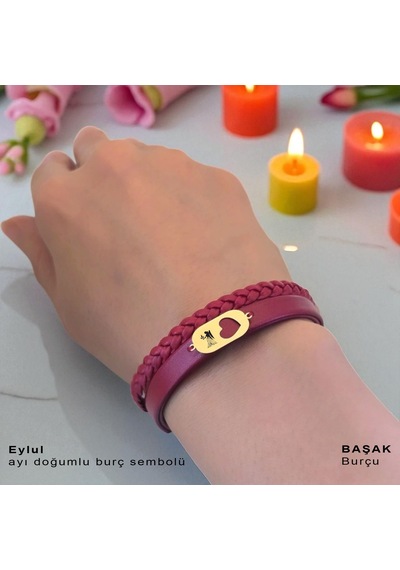 Archin Başak Burçları İçin Doğal Bordo Derili Kalp Figürlü 14 Ayar Altın Plakalı Hediye Bileklik-559burç Başak Archin Başak Burçları İçin Doğal Bordo Derili Kalp Figürlü 14 Ayar Altın Plakalı Hediye Bileklik-559burç Başak