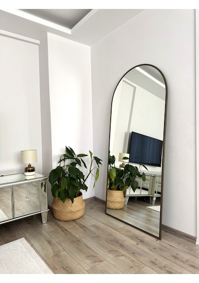 Effe Pirinç Eskitme Metal Çerçeveli 180x80 Cm Oval Boy Aynası