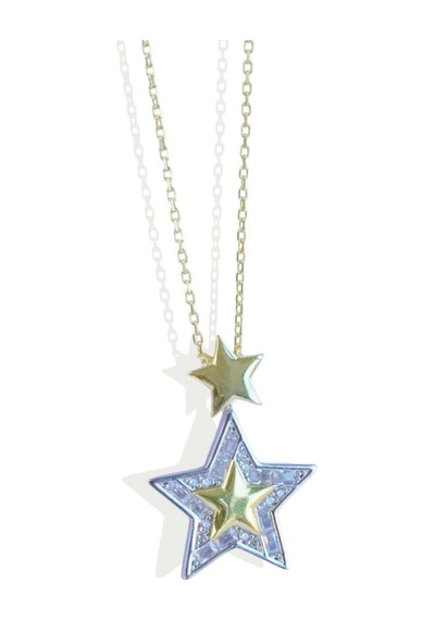 Necati Gün Stars Baget Taşlı Gold Gümüş Kolye Gümüş
