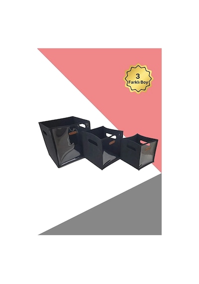 Organizer Kutu 3 Lü Set,şeffaf Ön Yüz,büyük Orta Küçük Boy,oyuncak Kitap Dolap Düzenleyici, Siyah