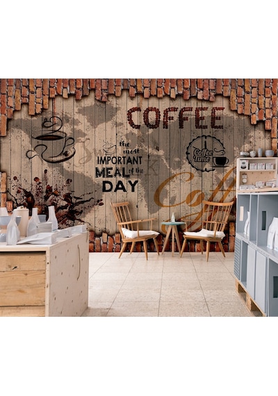 3D Coffee - Kafe Yazılı Özel Tasarım Duvar Kağıdı
