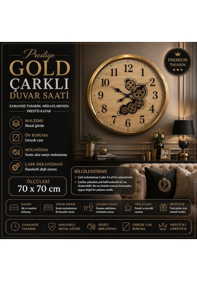Prestij Gold 70 X 70 Cm Çarklı Duvar Saati