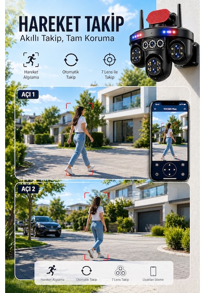 Mpıa Umeko 4 Kameralı 7 Lensli Wifi Kamera 3 Ptz 10x Optik Zoom Ip66 Gece Görüş