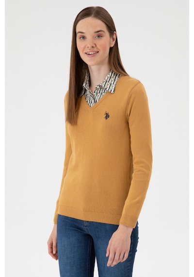 U.S. Polo Assn. Kadın Camel V Yaka Basic Kazak 50313590-VR015