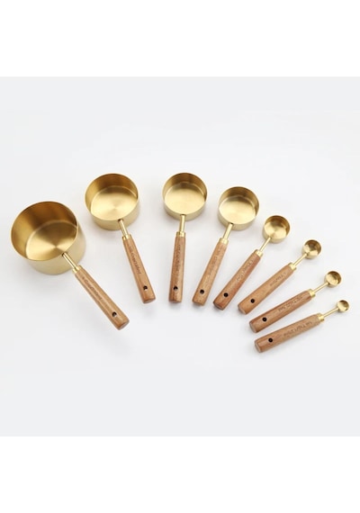 Qerhome Ahşap Saplı Gold Lüks Ölçü Kaşığı Seti 4-4