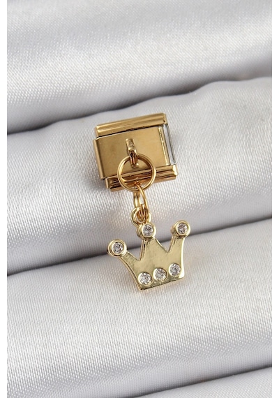 Mey İthalat 316l Çelik Sallantılı Zirkon Taşlı Kraliçe Tacı Model Gold Renk Nomination Charm Çok Renkli