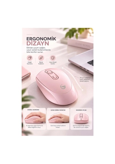 Sprange Sr-m4 Kablosuz & Bluetooth 5.4 Şarjlı Mouse Pembe Standart