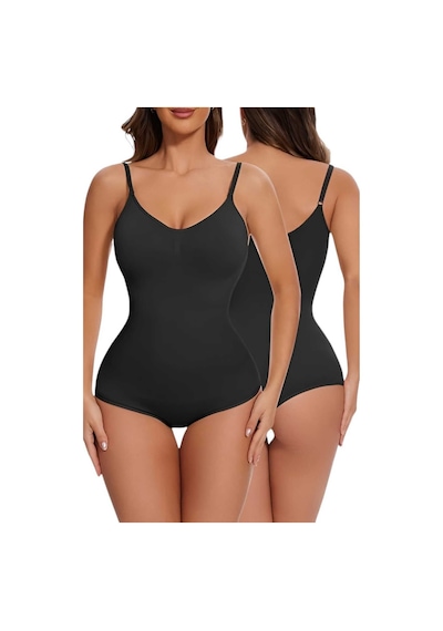 Uniquetrenders Kadın Dikişsiz Toparlayıcı Ve Çıtçıtlı İp Askılı Slip Body Korse 2'li Set Siyah - Ten Rengi
