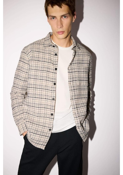 Defacto Regular Fit Polo Yaka Flanel Uzun Kollu Gömlek E8191ax25wnbg766 Bej-bg766