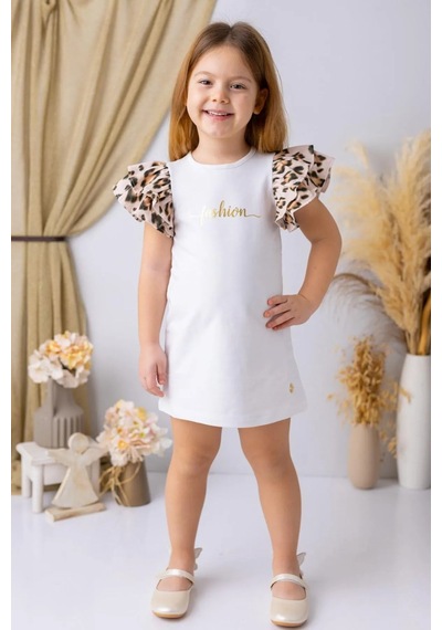 Minigimin Cicileri Miniğimin Cicileri Kolları Leopar Volanlı Fashion Kız Çocuk E... Beyaz