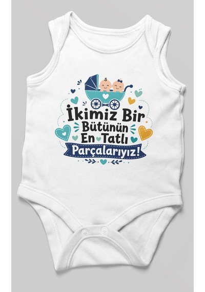 Morivokids İkimiz Bir Bütünün Yazılı Sıfır Kollu Bebek Zıbını %100 Pamuk Beyaz