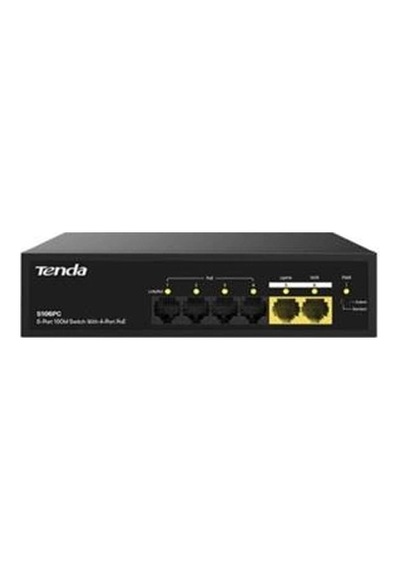 Tenda S106pc 6 Port 4 Port Poe+ 10-100 Mbps + 2 Port Uplink Switch Çelik Kasa Rack Mount Kdo
