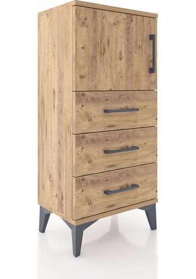 Arges Komodin Tek Raflı 3 Çekmeceli Tek Kapaklı 44x30x96 Çam-çam Çam