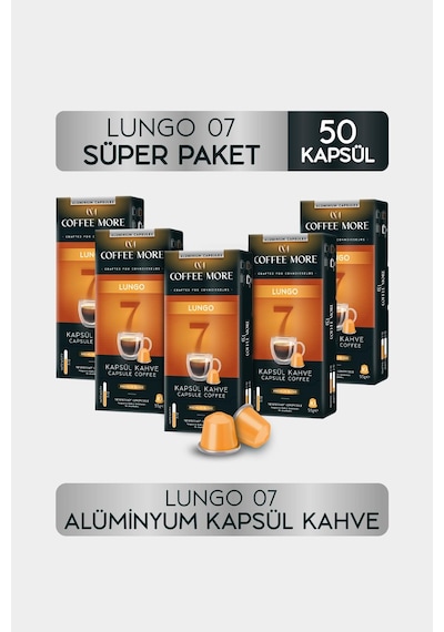 Coffee More 7 Lungo Kapsül Kahve 10 X 5 Paket 50 Adet Nespresso Uyumlu Kapsül Kahve