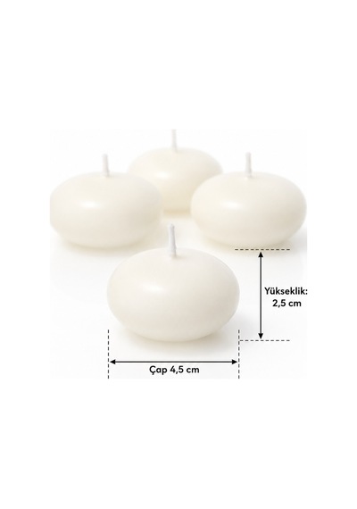 Suda Yüzebilen Mum 4 Saat Yanma Krem Kokusuz Dekoratif Yüzen Mum 4,5 X 2,5 Cm