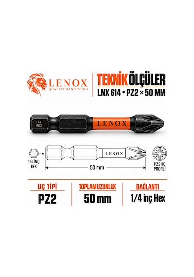 Lenox Lnx614 Pz2 50 Mm Manyetik Torsion Bits Uç 10 Adet