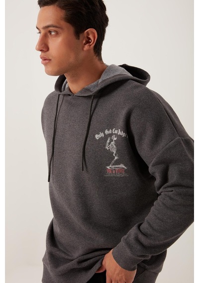Polostate Erkek Ön Arka Age Of State Baskılı Sweatshirt Antrasit
