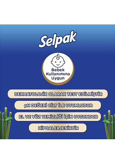 Selpak Organik Bambu Özlü & Badem Sütü Özlü Islak Mendil 50'li Tekli