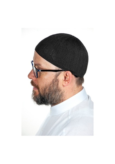 Safir Ince Örme Dantel Namaz Takkesi Siyah 1 Adet