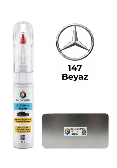 Mercedes-benz 147 Beyaz İğneli Ve Fırçalı Özel Tasarım Şişe Rötuş Boyası Ve Profesyonel Rötuş Çeliği Seti