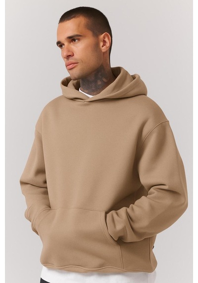 Benroma Düz Ünisex Oversize Kapüşonlu Sweatshırt Bej