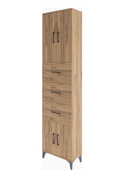 Arges Dolap Tek Raflı 3 Çekmeceli 4 Kapaklı 60x30x243 Çam-çam Çam