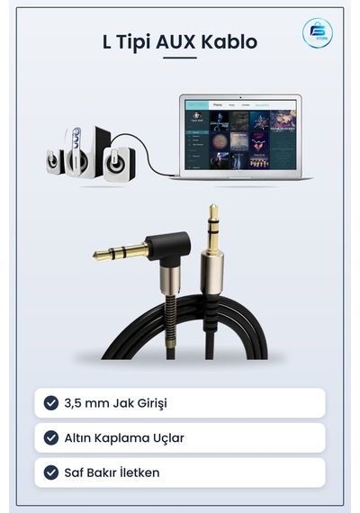 Aux Ses Aktarım Kablosu Jak Erkek L Tipi Telefon Araç İçi Hoparlö