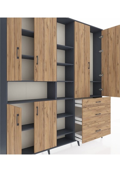 Arges Dolap 13 Raflı 3 Çekmeceli 6 Kapaklı 220x30x243 Antrasit-çam/çam Atlas Çam/atlas Çam Arges Dolap 13 Raflı 3 Çekmeceli 6 Kapaklı 220x30x243 Antrasit-çam/çam Atlas Çam/atlas Çam