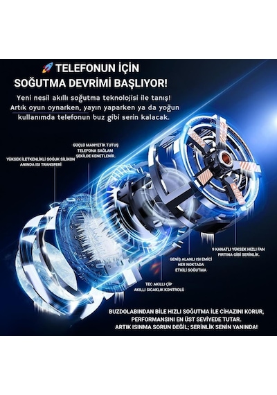 Coofbe Magsafe İle Uyumlu 7000 Rpm Turbo Fan Işıklı Klipsli Buz Etkili Telefon Soğutucu Radyatör Tüm Telefonlara Uyumlu