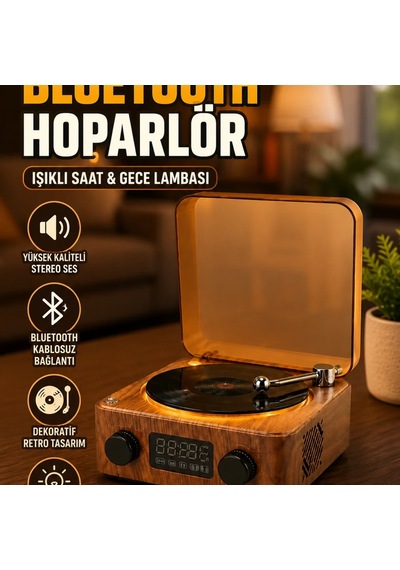 3'ü 1 Arada Bluetooth Hoparlör Dijital Saatli Gece Lambası Ve Ambiyans Işıklı
