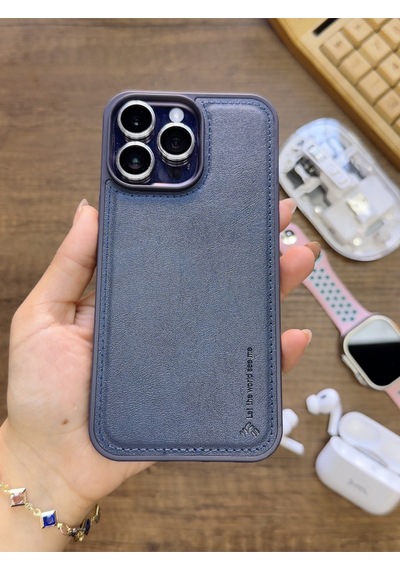 Apple iPhone 14 Pro Max Uyumlu Premium Deri Dokulu Darbelere Karşı Dayanıklı Nazal Silikon Kılıf Lacivert