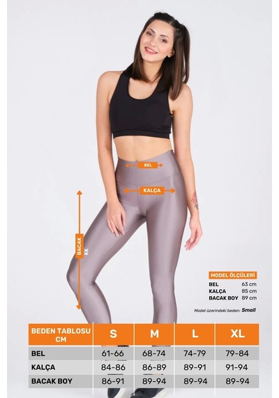 Kadın Konforlu Yeni Sezon Sporcu Modeli Yazlık Spor Taytı Fitness Gym Training Parlak Spor Tayt Gri