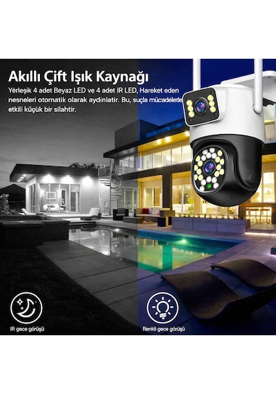 4mp Dual Kamera 360 Wifi Ip Kamera Renkli Gece Görüşlü, İnsan Takipli, Dış Mekan Güvenlik Kamerası