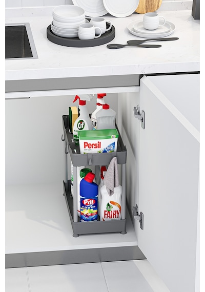 Gri 2 Katlı Düzenleyici Mutfak Ve Banyo Rafı