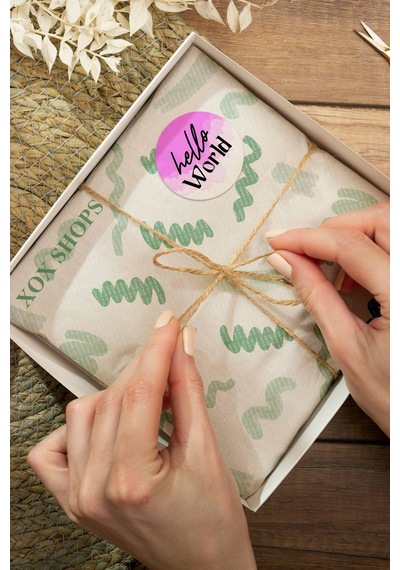 Pembe Hello World Kargo Paketleme Sticker 3x3cm St2138 Çok Renkli