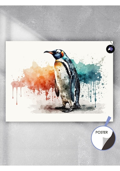 Renkli Penguen Hayvan Poster - Afiş - Dekoratif Duvar Posteri