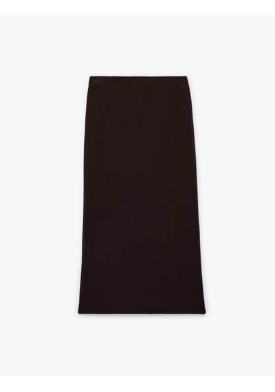 Koton Modal Kumaş Slim Fit Yırtmaçlı Midi Kalem Etek Kahverengi 6sak10127ek Kahve