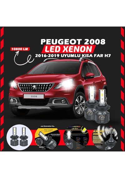 Peugeot 2008 2016-2019 Kısa Far Uyumlu Şimşek Etkili Led Xenon Premium Series H7